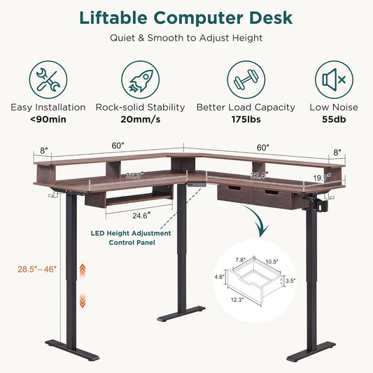 Electric Standing Desk, Dark Walnut