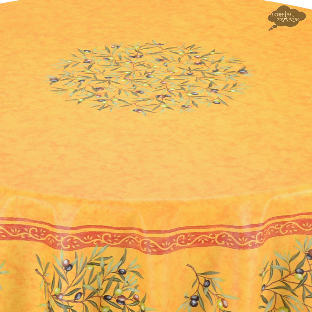 French Provencal tablecloth - Cotton, natural or acrylic-coated - 70" round, yellow