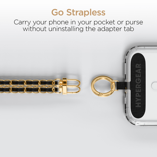 Gold Chain with Black Vegan Leather Crossbody Phone Strap