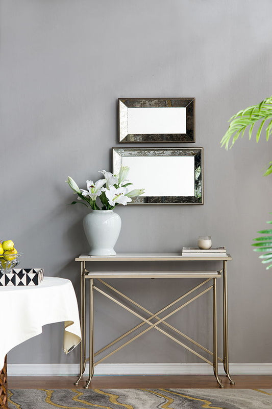 Antique Rectangle Mirror with Floral Accents