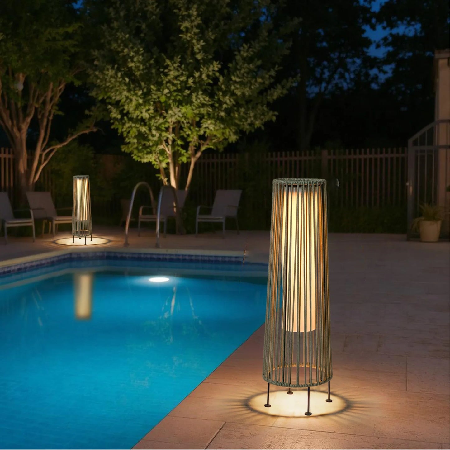 2 Piece SOLAR Powered Lantern Patio Lamp Grey