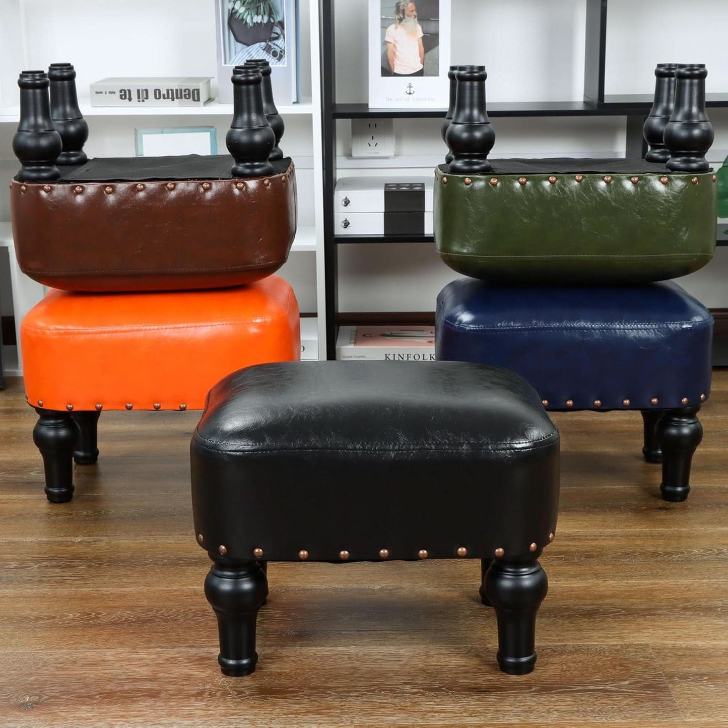 Black Leather Footstool