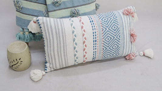 Striped Throw Pillow with Braid and Tassels