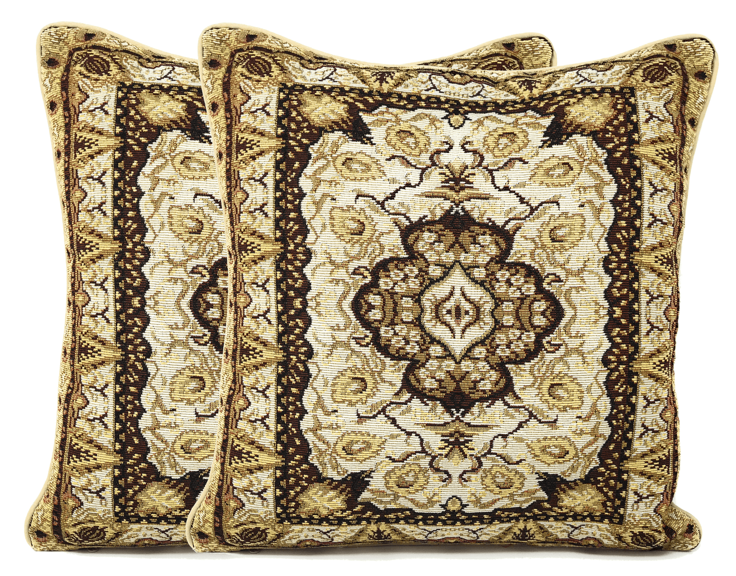 Golden Persian Style Rug Floral Tapestry Throw Pillow Covers 16" x 16"