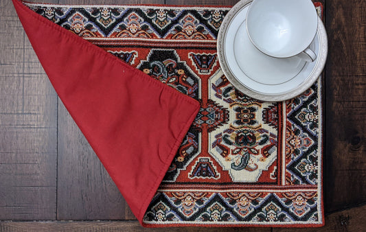 Set of 4-Pieces Kilim Red Persian Rug Woven Tapestry Placemats 13” x 19”