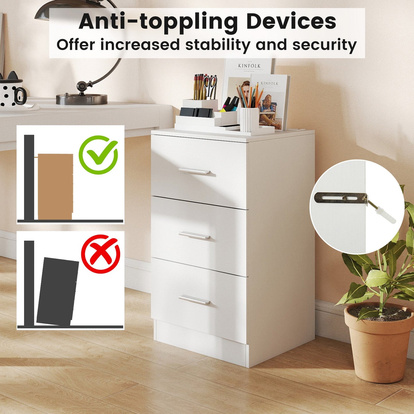 Nightstand with Charging Station & 3 Drawers