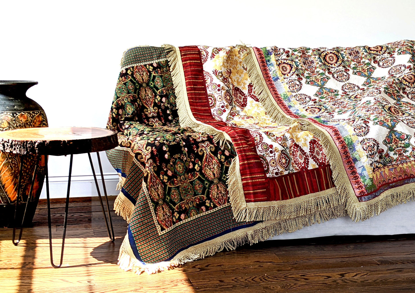 Burgundy Ornate Paisley Woven Tapestry Tablecloth