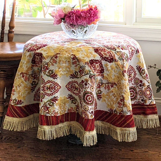 Burgundy Ornate Paisley Woven Tapestry Tablecloth