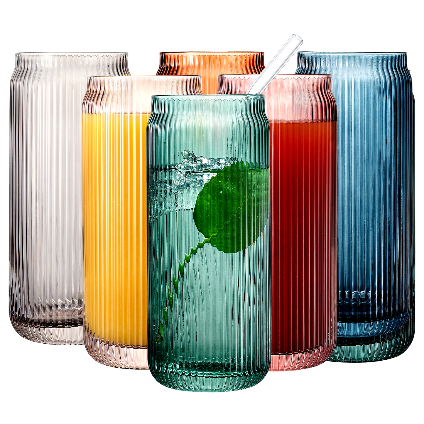 Highball Glassware/Glass Straws, Set of 6