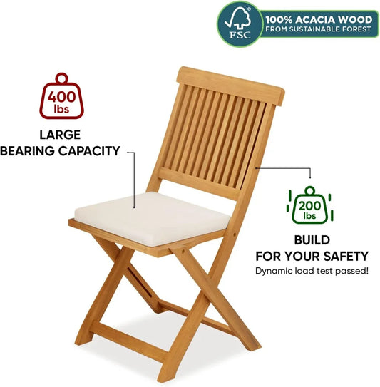 Bistro Set 3 Piece Outdoor, Folding Chairs w/Cushion - 400lbs Capacity