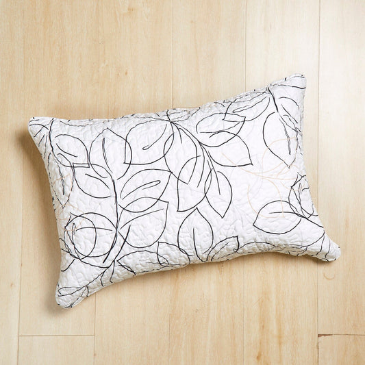 Abstract Leaf Line Art Foliage White Grey Black Gold Pillow Shams
