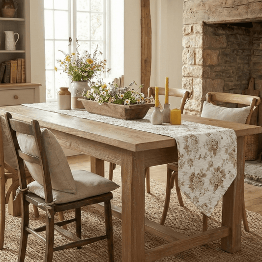 Cottage Floral Roses Quilted Cotton Dining Table Runner