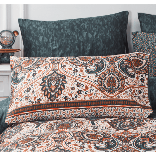 Paisley Mandala Palace Teal Orange Ivory Pillowcases