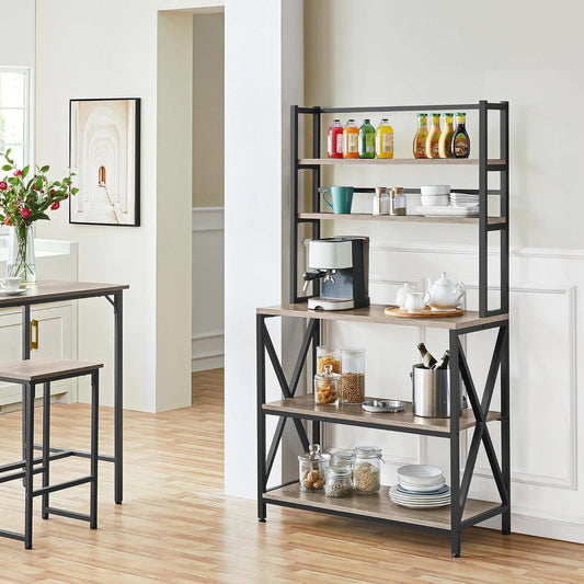 Black Metal/Wood Bakers rack with shelves