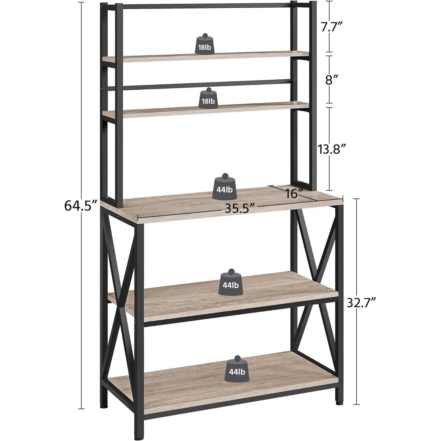 Black Metal/Wood Bakers rack with shelves