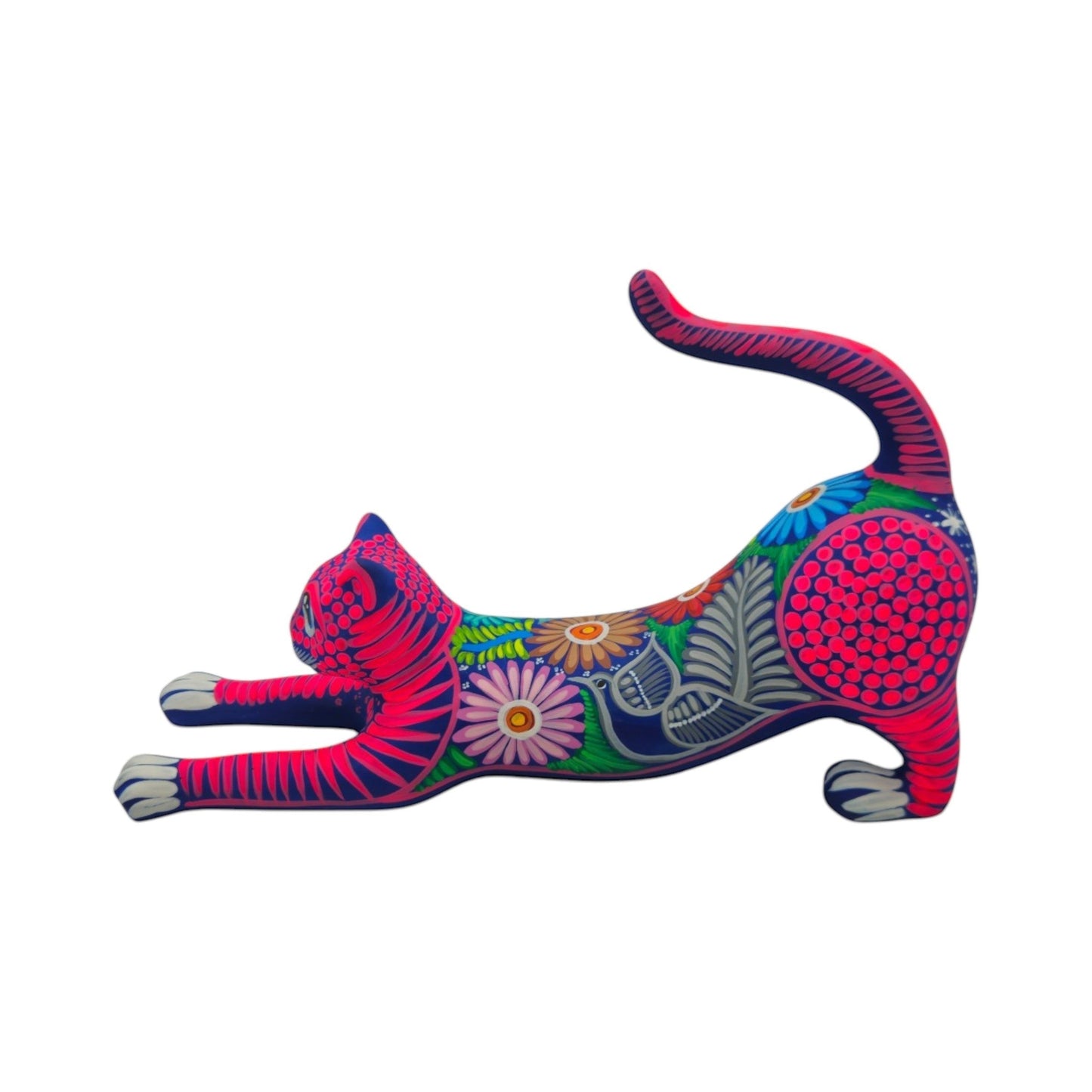 Alebrije Stretching Cat Figurine