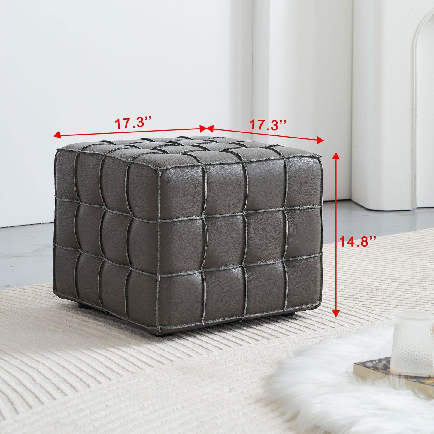 Leather Tufted Square Ottoman/Footstool