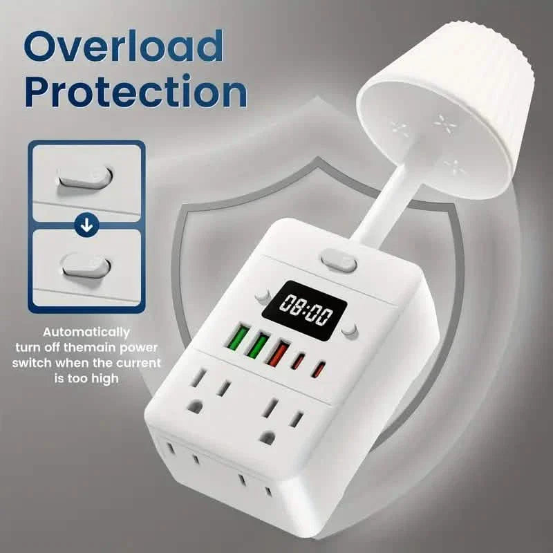 Power Strip with Desk Lamp, Clock, USB & Surge Protection