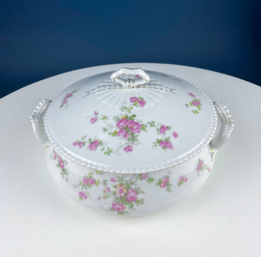 Antique Porcelain Tureen with Pink Roses