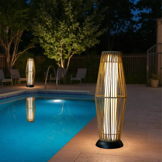 Outdoor Floor Lamp, 2 Piece, Solar Powered Lantern