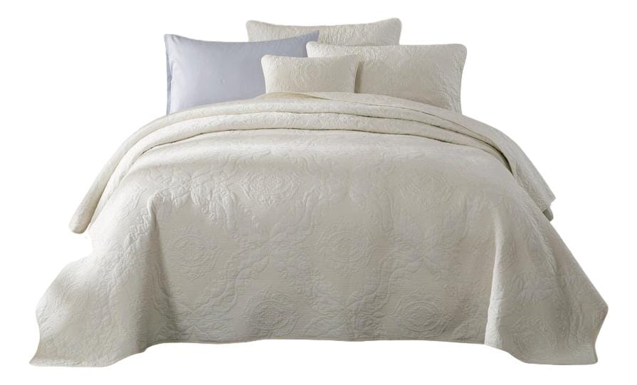 Cream Ivory Paisley Damask Stitch Matelassé Cotton Quilt Set