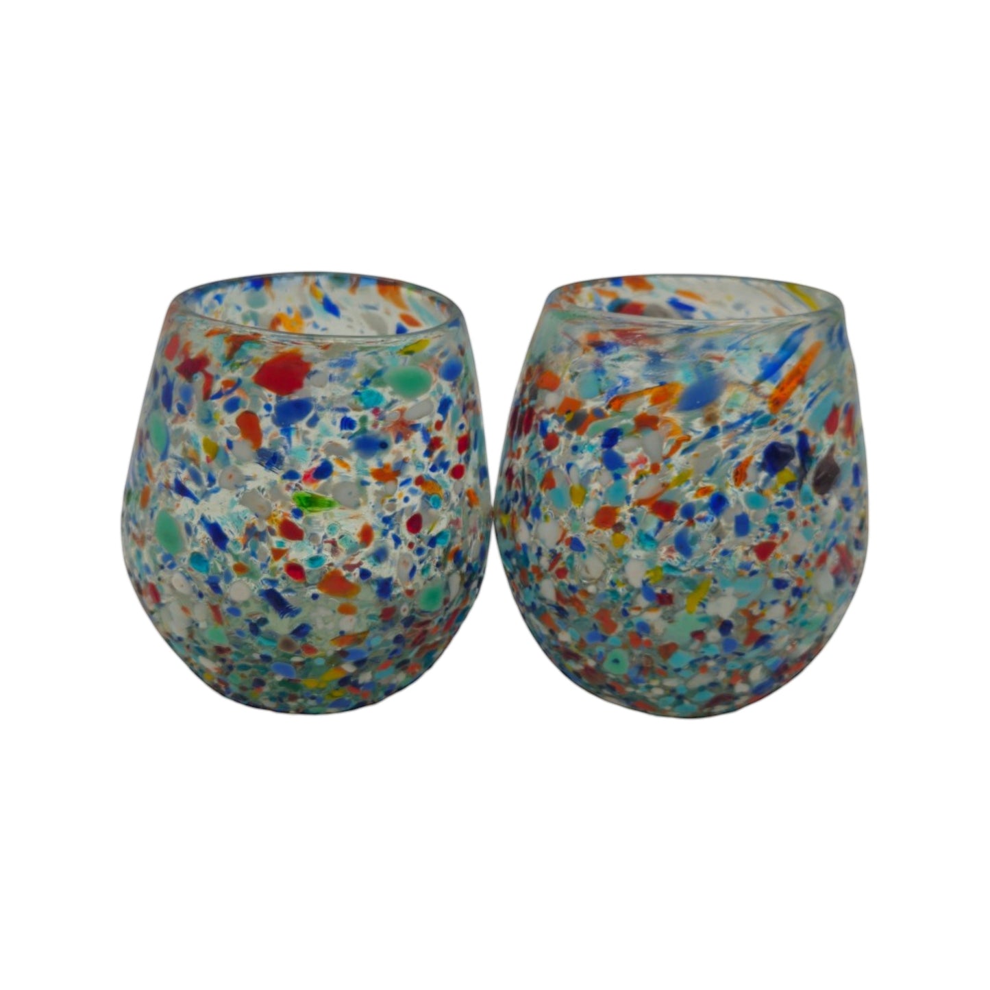 Handblown XL Stemless Wine Glass w/ Confetti Pattern