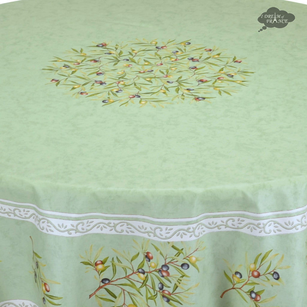 French Provencal tablecloth - Cotton, natural or acrylic-coated - 70" round, green
