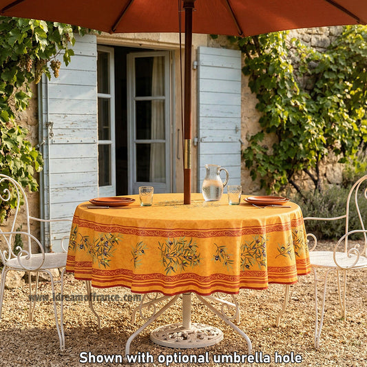 French Provencal tablecloth - Cotton, natural or acrylic-coated - 70" round, yellow