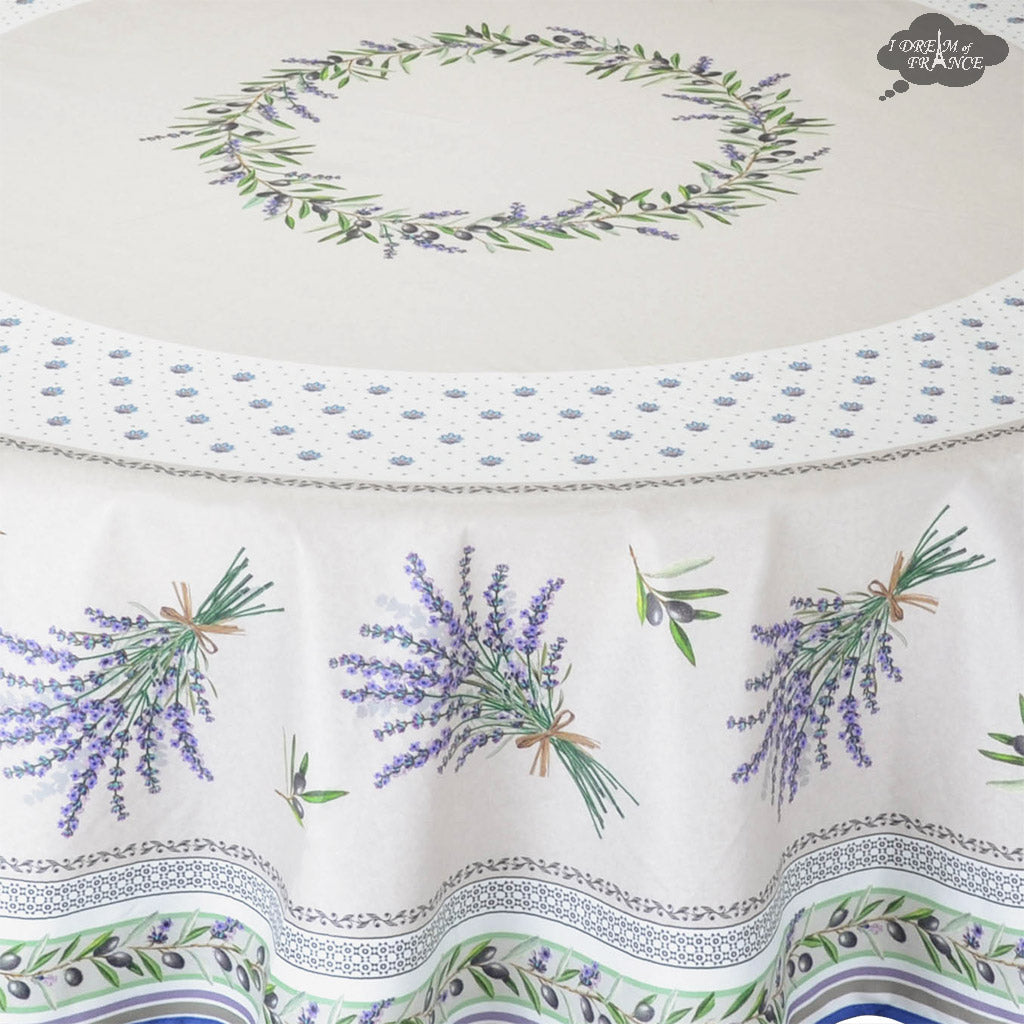 French Provencal tablecloth - Acrylic coated cotton, - 70" round, natural