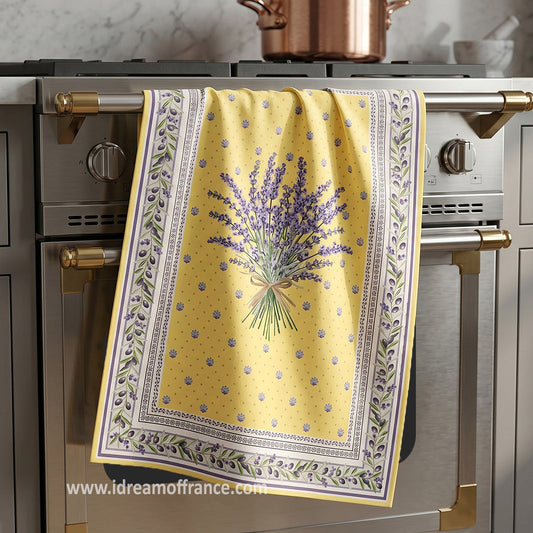 French kitchen towel - Printed cotton - Lauris yellow