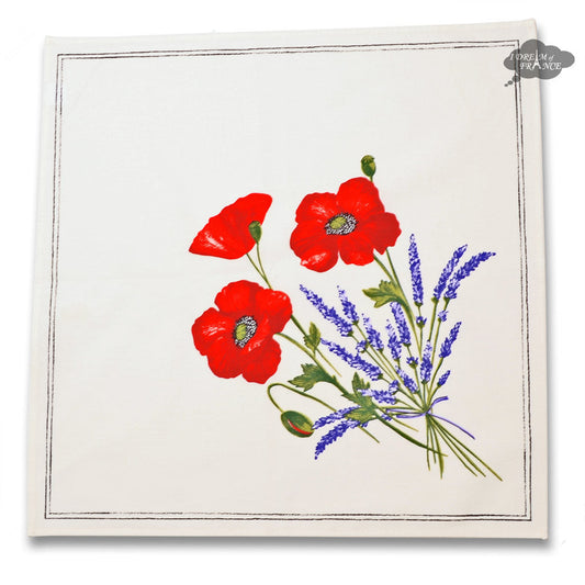 French Provencal napkin - Cotton - Poppies ivory