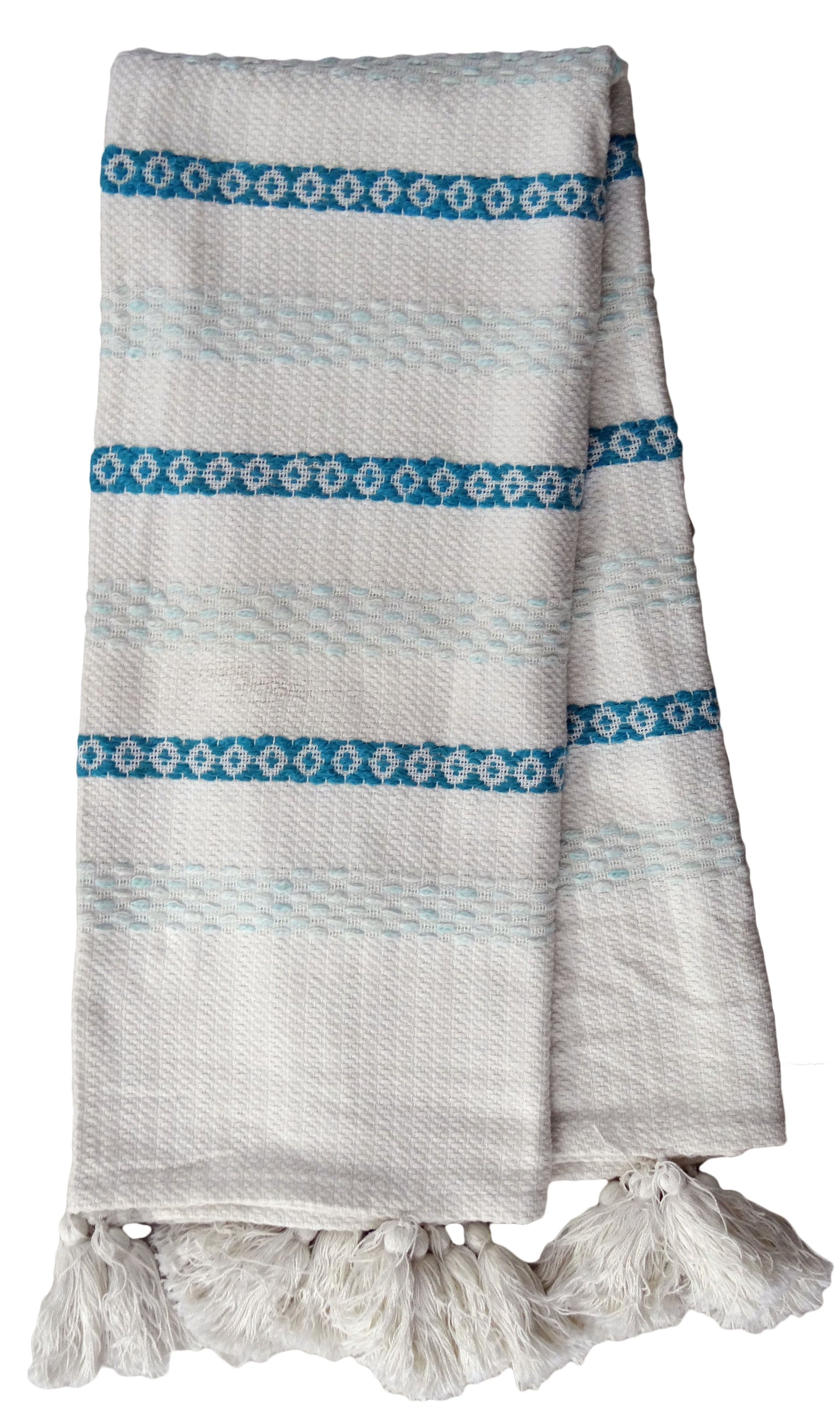 Hand Woven Throw Turquoise & White
