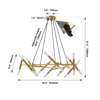 41' Golden Modern Chandelier Light Fixture with Branch Design