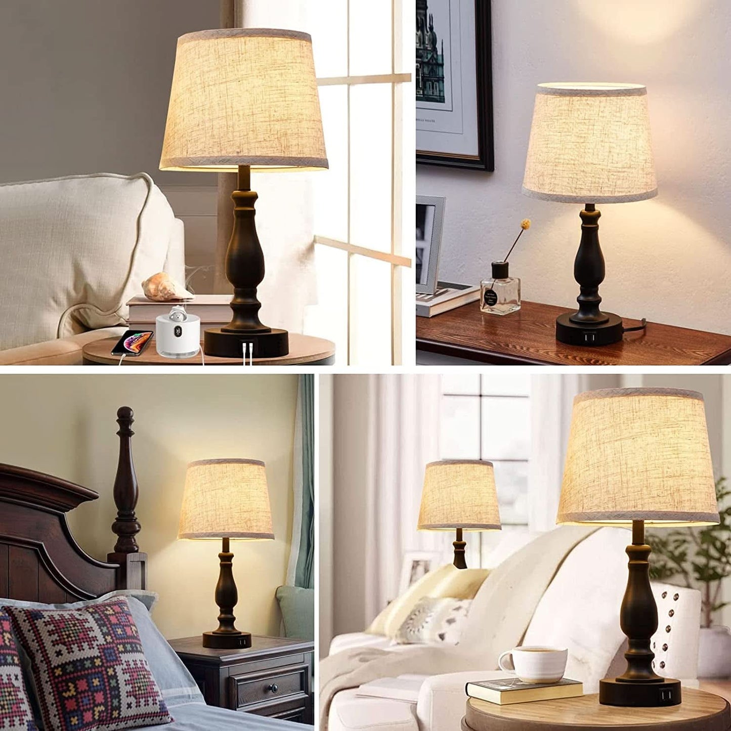 Set of 2 Lamps W/ USB Charging Ports
