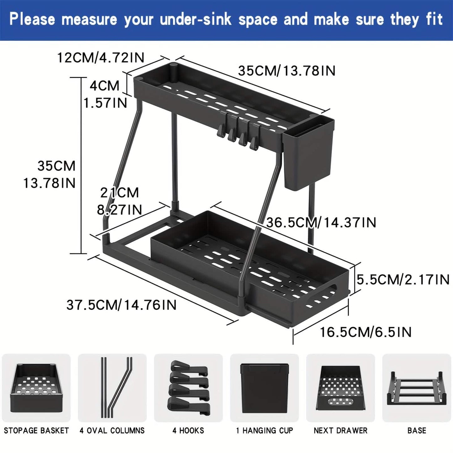Under Sink Organizer with Sliding Shelves