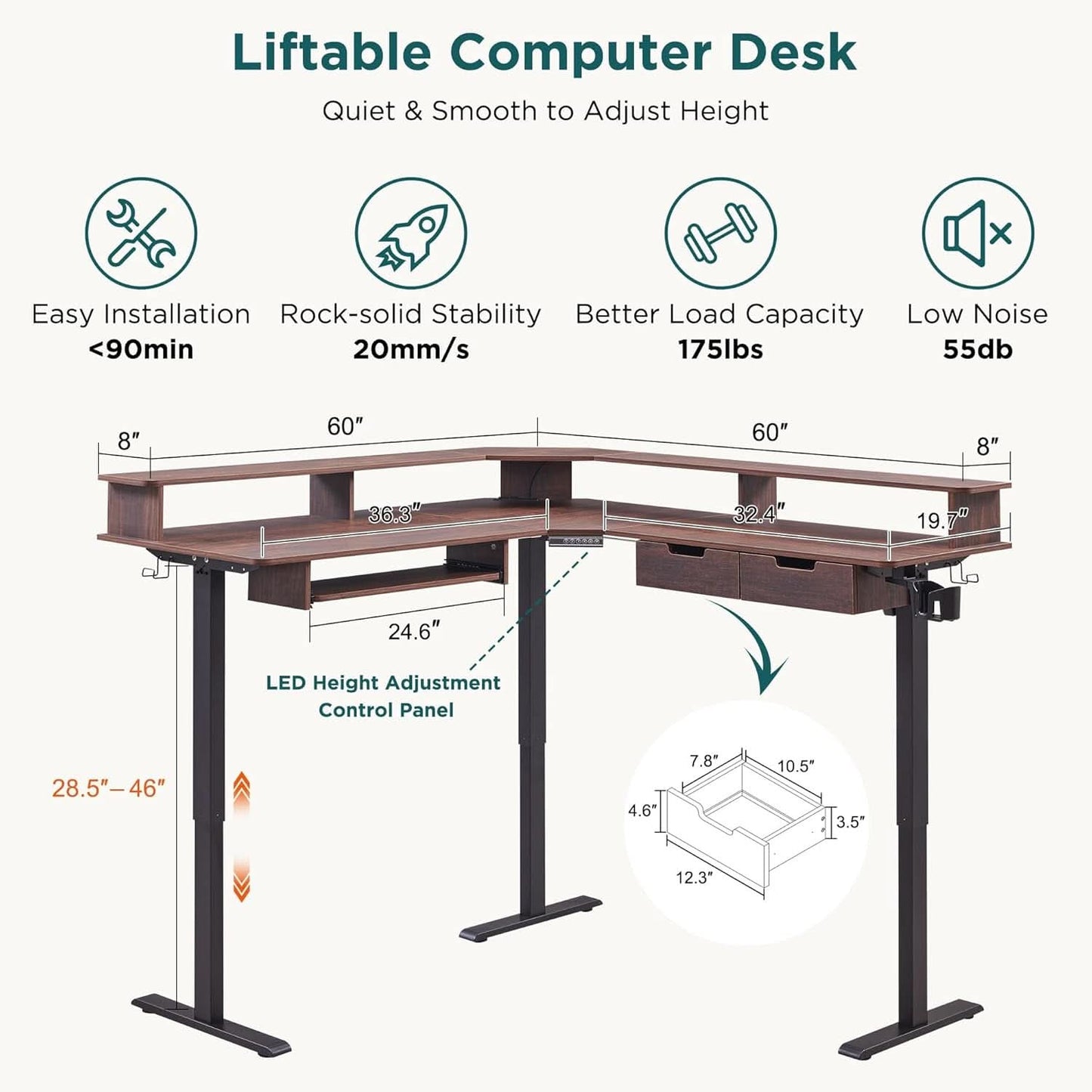 Electric Standing Desk, Dark Walnut