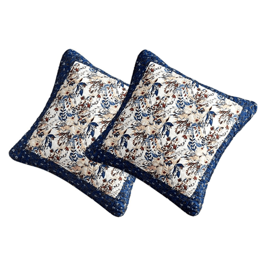 Patchwork White Blue Yellow Brown Floral Prairie Sunset Cushion Cover 2-Pcs
