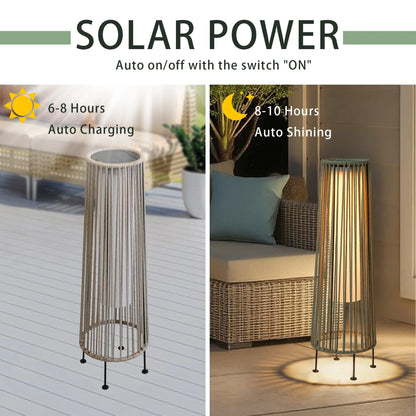 2 Piece SOLAR Powered Lantern Patio Lamp Grey