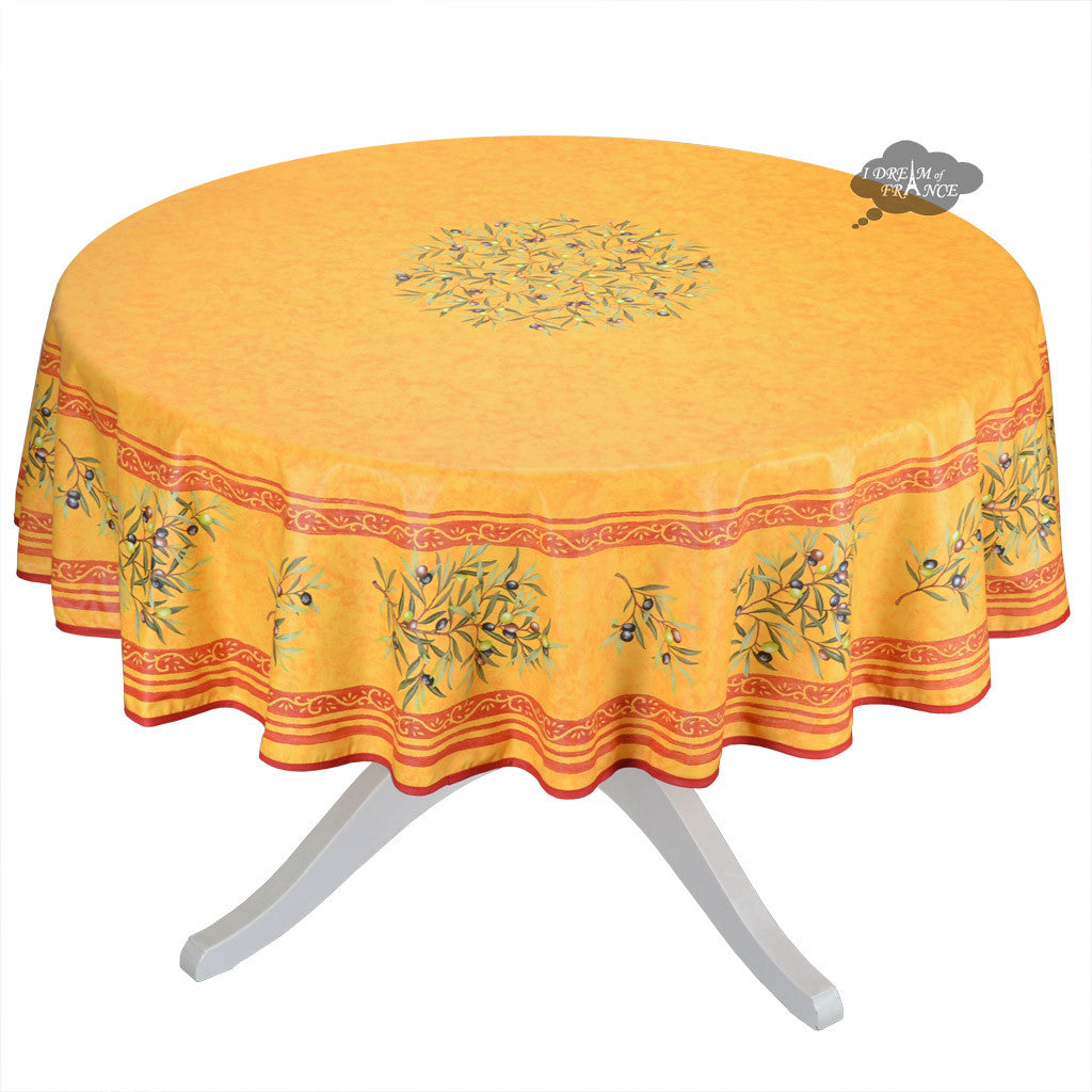 French Provencal tablecloth - Cotton, natural or acrylic-coated - 70" round, yellow