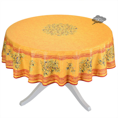 French Provencal tablecloth - Cotton, natural or acrylic-coated - 70" round, yellow