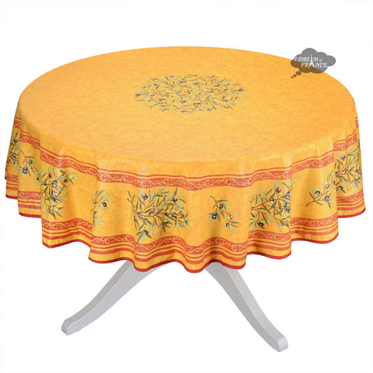 French Provencal tablecloth - Cotton, natural or acrylic-coated - 70" round, yellow