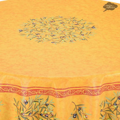 French Provencal tablecloth - Cotton, natural or acrylic-coated - 70" round, yellow