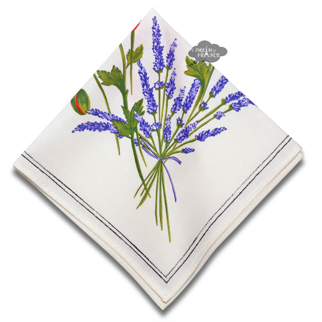French Provencal napkin - Cotton - Poppies ivory