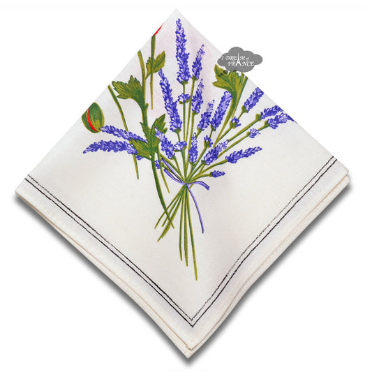 French Provencal napkin - Cotton - Poppies ivory