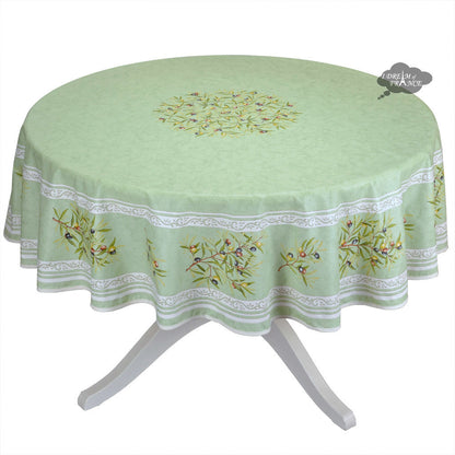 French Provencal tablecloth - Cotton, natural or acrylic-coated - 70" round, green