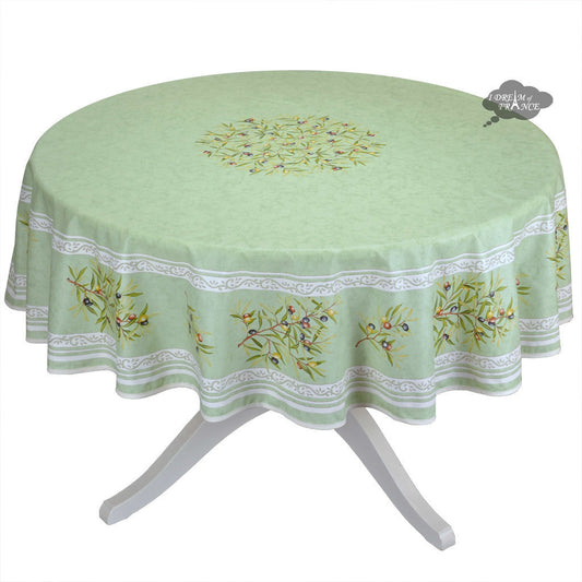 French Provencal tablecloth - Cotton, natural or acrylic-coated - 70" round, green