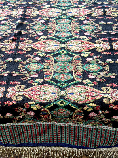 Black Ornate Paisley Woven Tapestry Tablecloth