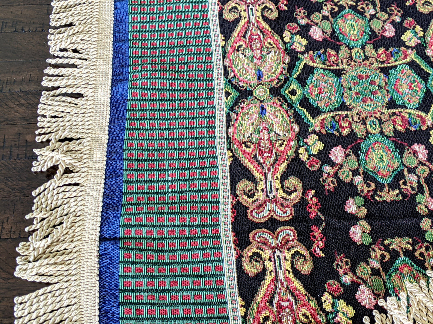 Black Ornate Paisley Woven Tapestry Tablecloth