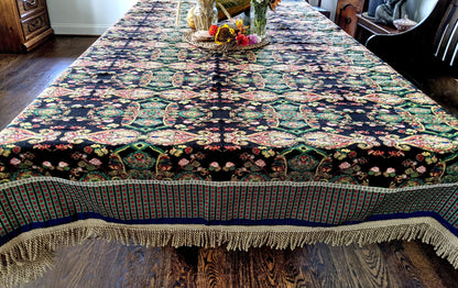 Black Ornate Paisley Woven Tapestry Tablecloth