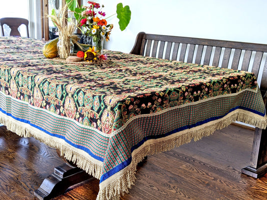 Black Ornate Paisley Woven Tapestry Tablecloth